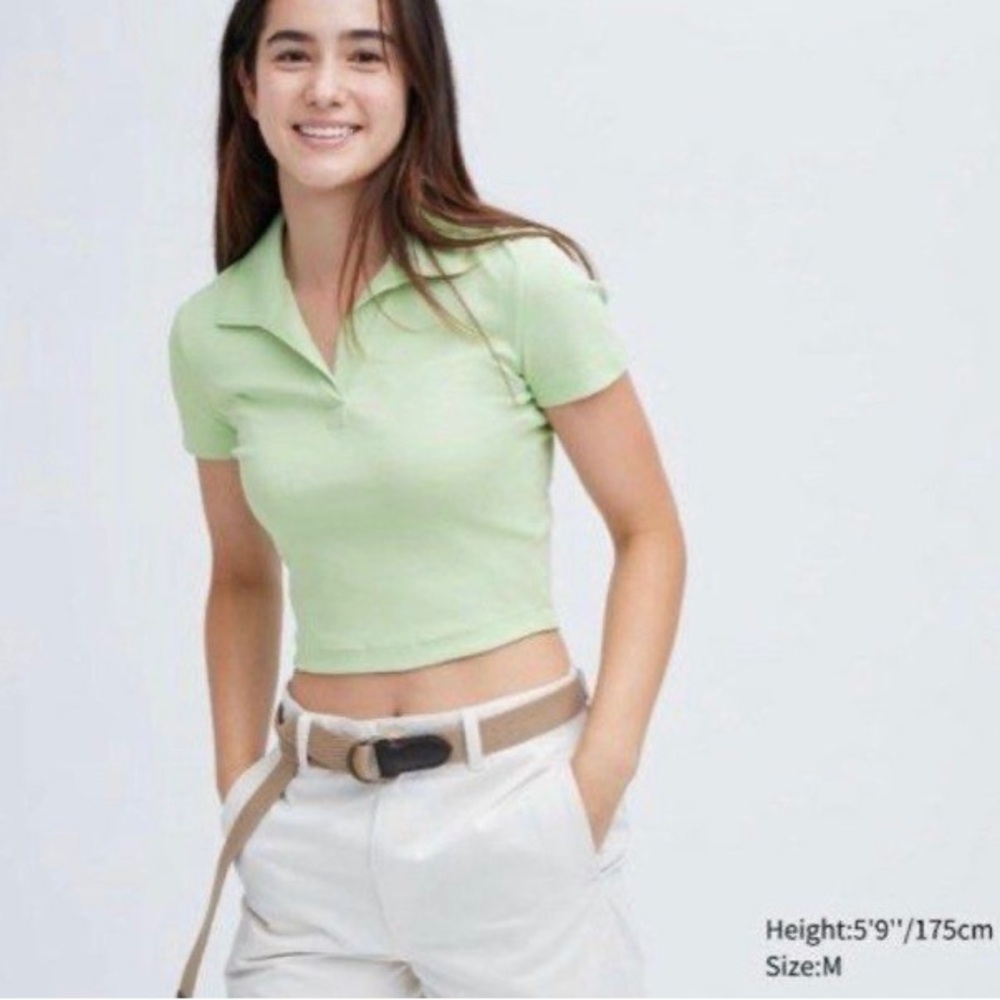 Uniqlo Cropped Skipper Short Sleeve Polo Shirt Green